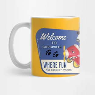 Cute Corgi flying plane wearing bomber jacket Mug